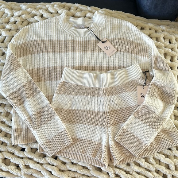 Asymmetric Long Sleeve Crew: Oatmilk Stripe main image 0